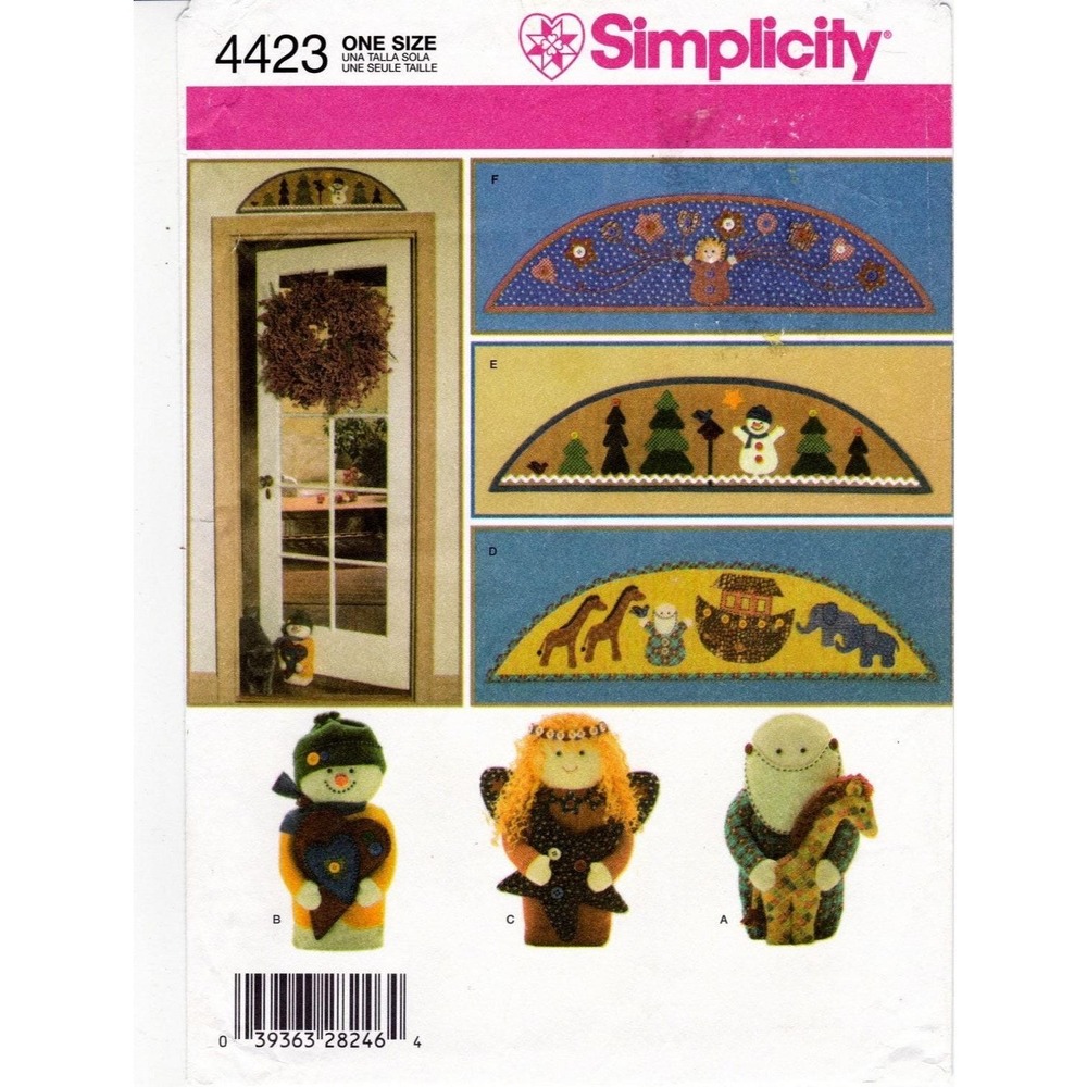 Simplicity Sewing Pattern 4423 Unisex OS Door Stops Arches Noah Snowman Angel
